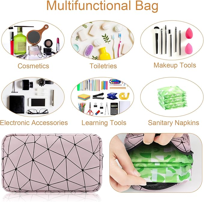 Likesing Period Bag for Teen Girls, Leather Sanitary Napkin Storage Bag, Portable Menstrual Pad Bag Period Pads Pouch, Small Make Up Bags(Pink)
