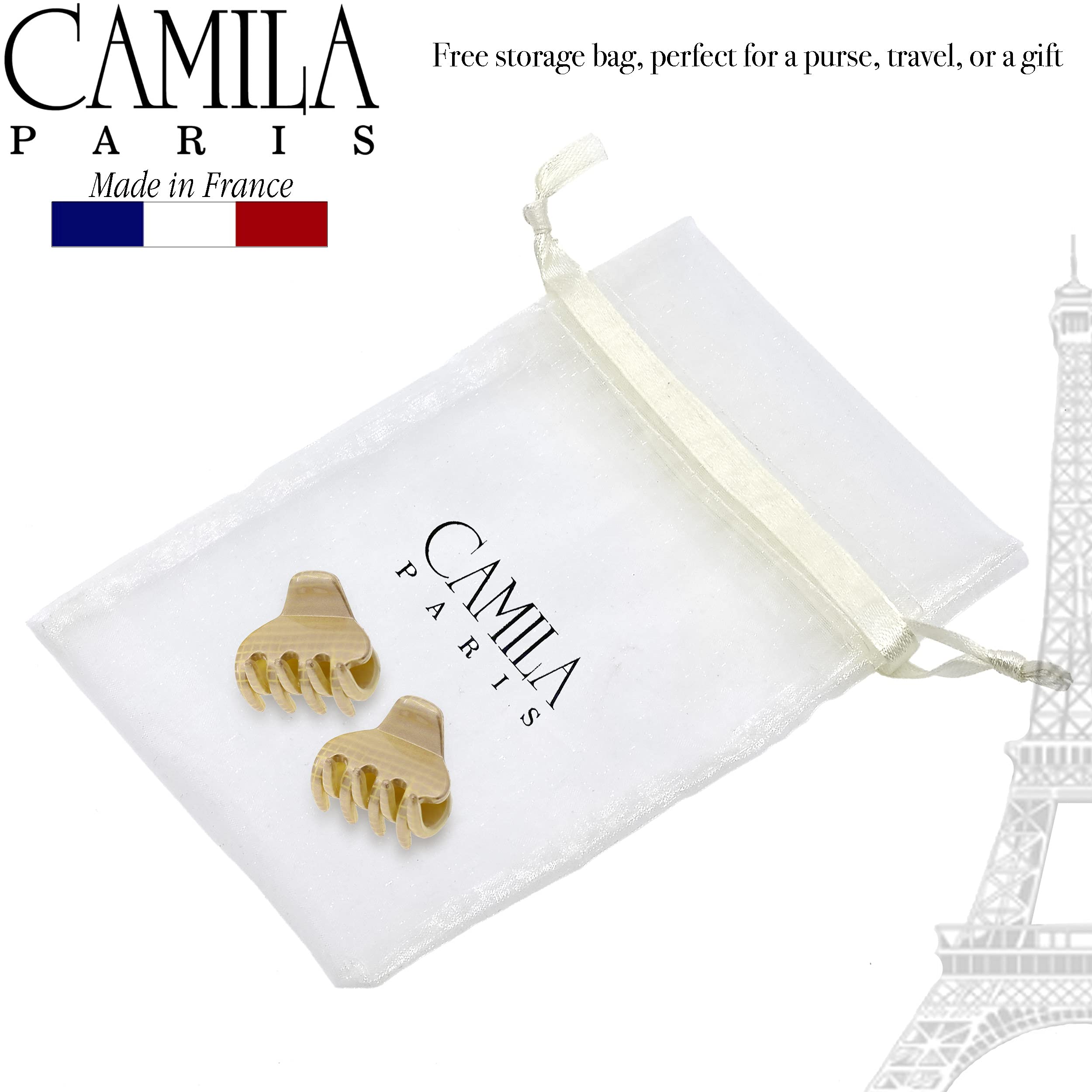 Camila Paris CP3198 French Small Hair Clips for Women, 1" Set of 2 Small Claw Clip Fashion Styling Mini Hair Clip Accessories for Women, Strong Hold No Slip Grip Cute Claw Clips, Made in France