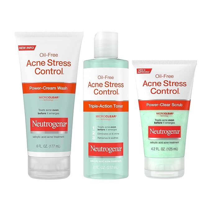 Neutrogena Acne Stress Control Oil-Free Triple-Action Face Toner, Skin Care with 2% Salicylic Acid, Acne Toner for Face with Green Tea & Cucumber Extract, Nourishing & Refreshing, 8 fl. oz