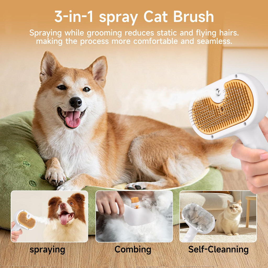 Pet Steam Brush for Dog & Cat Includes Waterless 2*Shampoo