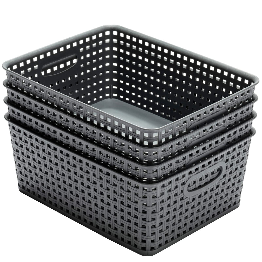 Eslite Plastic Storage Baskets for Organizing,11"X8.5"X4.7",Pack of 4 (Grey)
