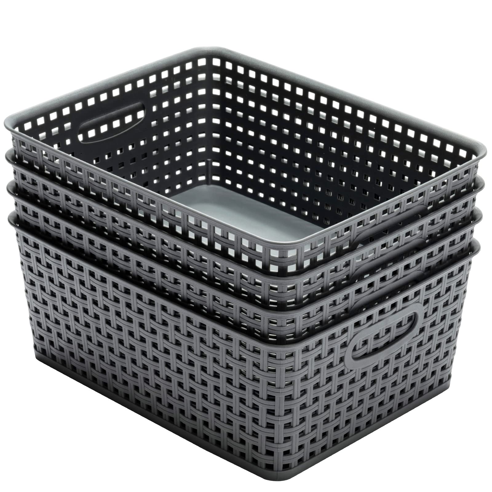 Eslite Plastic Storage Baskets for Organizing,11"X8.5"X4.7",Pack of 4 (Grey)