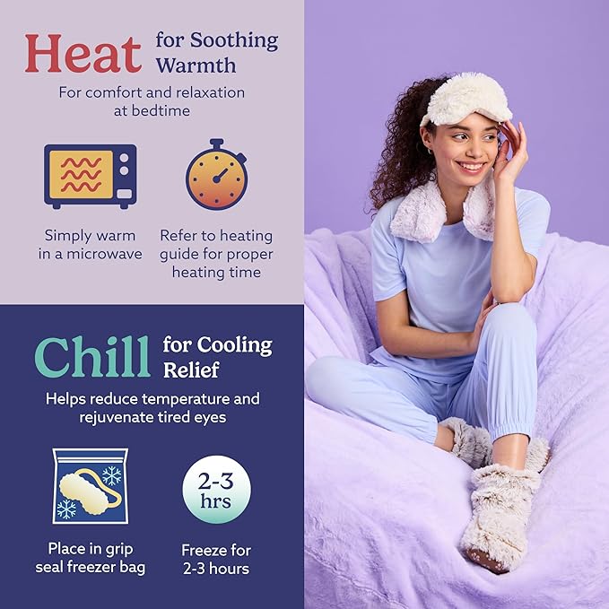 warmies Microwavable Eye Mask - Soothing Warmth & Cooling Relief Sleep Mask - Weighted Eye Pillow for Comfort with Scented Lavender for Sleeping - Calming Relaxation - Cream