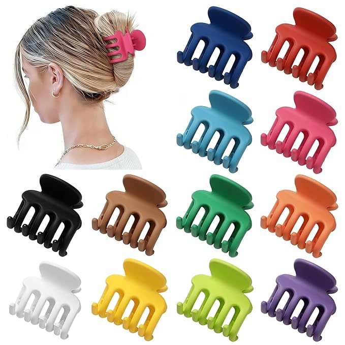 Sisiaipu 12Pcs Hair Clips for Women 1.8 Inch Small Claw Clips for Thin Hair Medium Hair Claw Clips for Thick Hair Accessories for Women Girls (Dopamine)