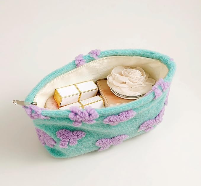 getgto 2 Pcs Makeup Bags, Large Cosmetic Bag Travel Toiletry Bag Organizer for Women, Plush Makeup Bag Small Cosmetic Pouch Purse with Zipper Gifts for Girls Teen