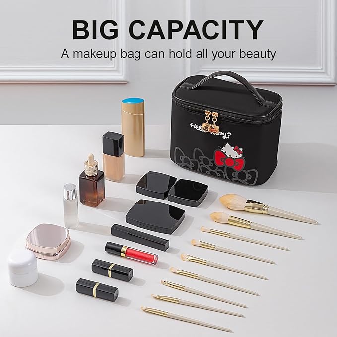 Vimanllie Travel Makeup Bag Large Cosmetic Bags with Brush Holder,Black Waterproof 3PCS Portable Cosmetic Case for Women,Toiletry Bag for Skincare&Beauty Tools for Her