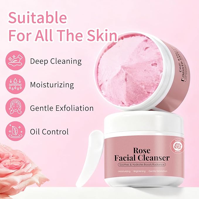 OUPEICHARM Rose Rice Mochi Face Cleanser Wash Cream,Moisturizing,Deep-Cleansing,Oil Control,Makeup Cleansing Balm for Women for All Skin Types（5.29oz）