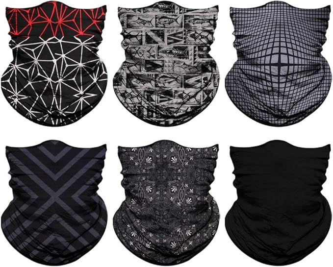 Neck Gaiter Mask, Sun Mask, Rave Bandana Face Mask, Seamless Face Scarf, Headband for Men Women (A-Black Series)