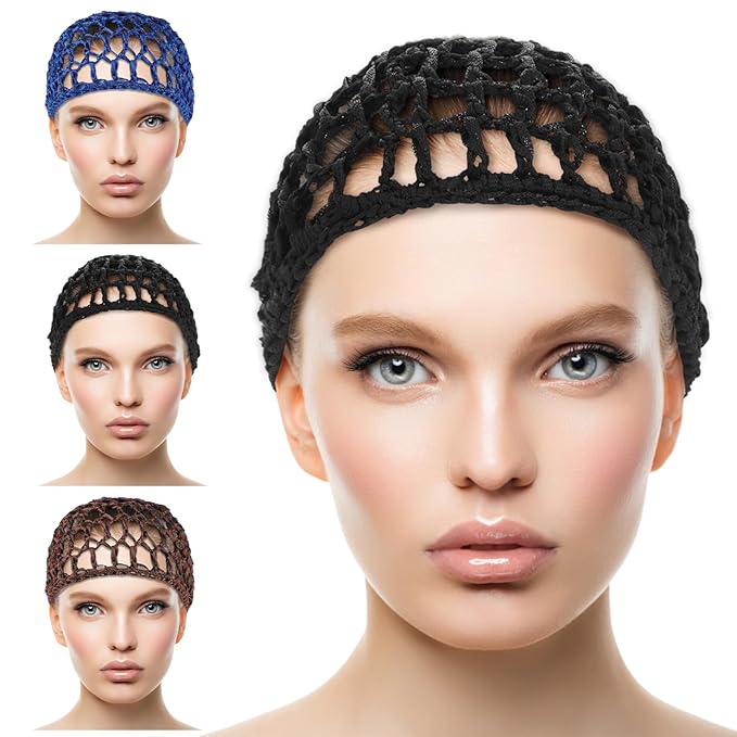 Hair Net Wrap For Sleep Women 3 PCS Sleeping Cap Drying Curly Press Hairnets Sew In Weave Bonnets Crochet Wrapping Black Mesh Snood Caps Bonnet Long Wig for Head Wrapping Cap