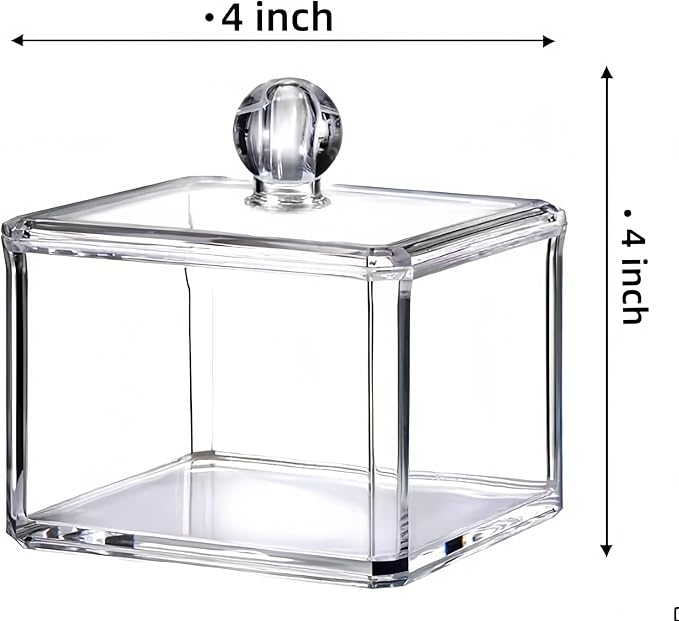 UShioart Stackable Square Acrylic Cotton Ball Holder Q-tip Holder Bathroom Swab Dispenser (Single pack)
