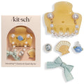 KitschPop ™ Hair Clips For Women with Charm Sets -Customizable Cloud Claw Clip With Interchangeable Collectible Cute Charms - Coastal Cottage - Butter Yellow, 7pcs Set