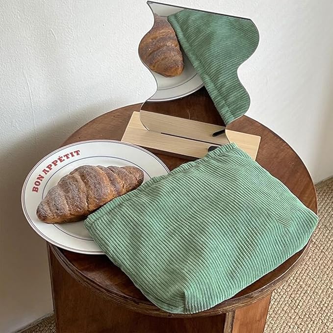 SxoSyo Corduroy Makeup Bags, Cosmetic Pouch for Purse, Green