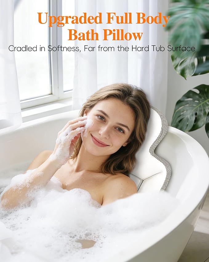 Full Body Bath Pillow for Bathtub, White 52" x 17"