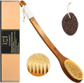 ICANdOIT-17.71Inch Natural Stiff Sisal Bristles Anti-Slip Long Handle Bath Brush,Bent Handle Shower Scrubber for Exfoliating,Shower Back Brush,Exfoliation Set with Pumice Stone(2 Pack)