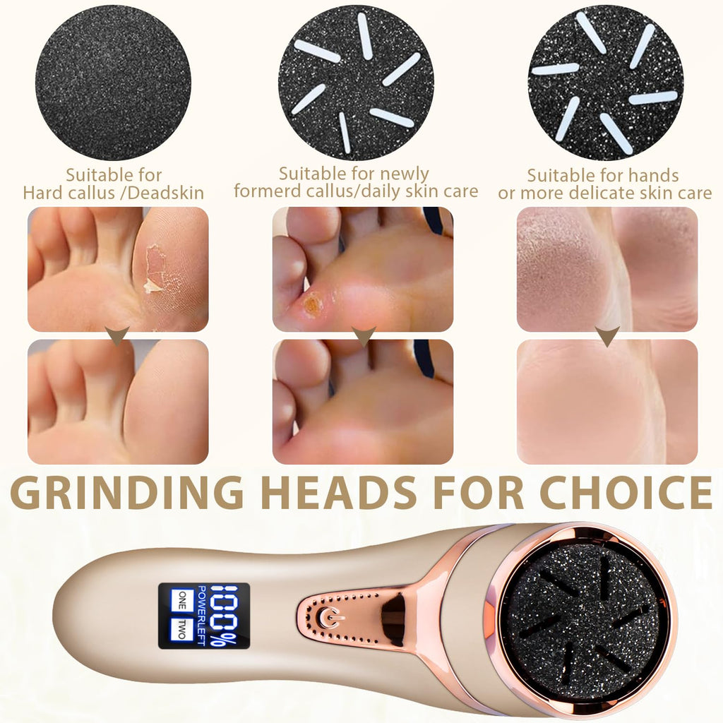 Electric Callus Remover for Feet, Portable Pedicure Kit Foot File Callus Remover, Rechargeable Waterproof Foot File for Foot Care Deadskin Remover with 9Head&LCD Display, Gold