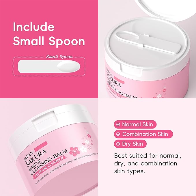 MIESCHER Sakura Makeup Cleansing Balm, Hydrating & Smoothing All-In-One Cleanser Quickly Melts Away, Gently Cleanse Dirt, Impurities And Makeup Face Cleanser & Makeup Remover for Women Girls, 3.53oz.