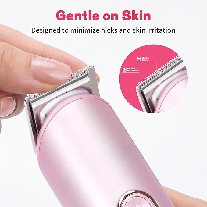 PRITECH Pubic Hair Trimmer Women - Rechargeable Bikini Trimmer for Women Sensitive Skin, Wet & Dry Use, Pain-Free Electric Razor&Shaver with Standing Recharge Dock, Ideal Gift