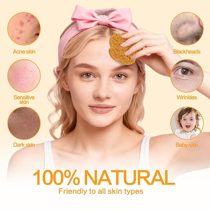 Spunspon 50-Count Facial Sponges, Natural Fiber, Deep Yellow, Reusable, Exfoliating Sponges for Cleansing, Makeup Gift