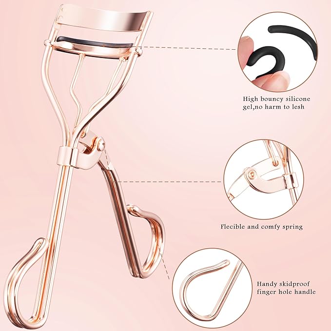 Eyelash Curler Tool - 3-in-1 Professional Eyelash Curler Lash Lift Kit Lash Curler, Professional Kit,Eyelash Extension Tweezers - Includes Replacement Pad for Home & Travel Uses,Rose Gold