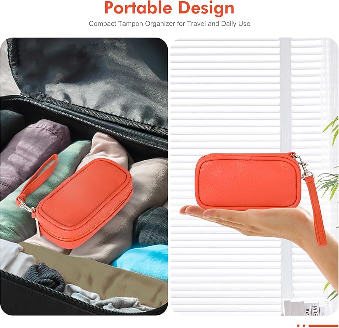 Teircno Portable Tampon Organizer - Beige PU Pouch with Handle & Zipper for Women's Period Bags