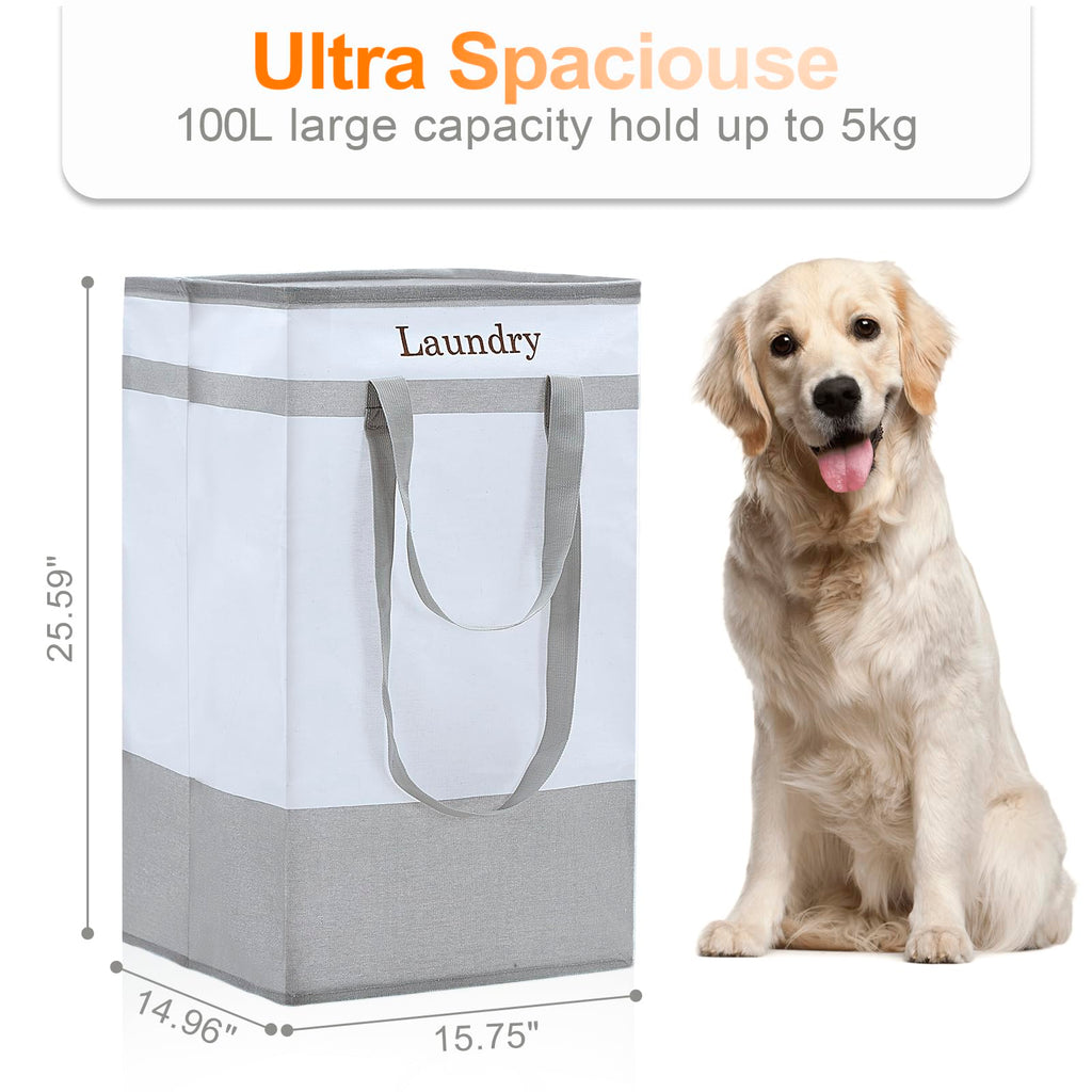 FairyHaus Laundry Basket 100L, 2Pack Laundry Hamper with Easy Carry Handles, Collapsible Laundry Baskets Hampers for Bathroom Clothes Storage Grey