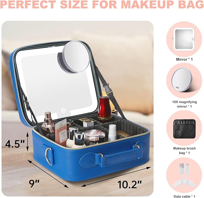 Mocado Travel Makeup Bag with Mirror Makeup Case with 10x Magnifying Mirror