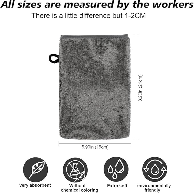 PHOGARY 10 Pack Microfiber Body Wash Mitts, Soft Face Mitten, Bath Spa Cloth, Reusable Makeup Remover Mitt Gloves, European Style Wash Cloth, 6×8 inch (Grey)