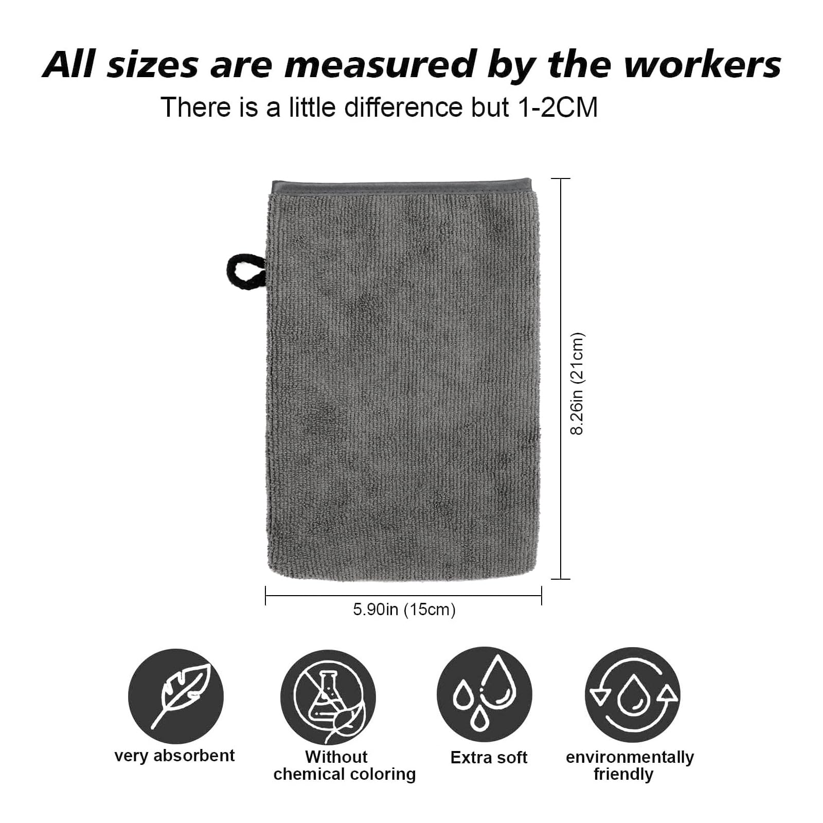 PHOGARY 10 Pack Microfiber Wash Mitts, Soft Face Mittens, Reusable Makeup Remover, 6×8in, Grey