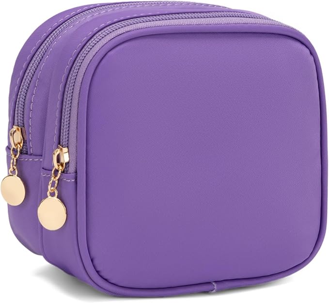XIAOLER Small Makeup Pouch, Double Zipper Cosmetic Bag, Travel Makeup Bag, Cute Makeup Bag for Purse, Mini Toiletry Bag (Purple)