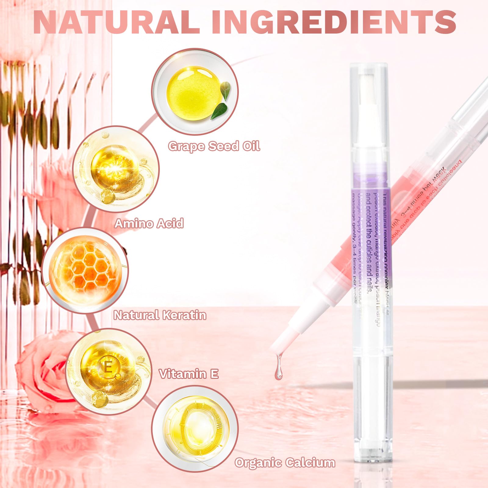 Meschett 2PCS Cuticle Oil Pens for Nail Care, Moisturizing Nail Oil Pen with Soft Brush, Hydrating Cuticle Oil for Dry Nails & Cuticles (Cherry & Lavender Flavor)