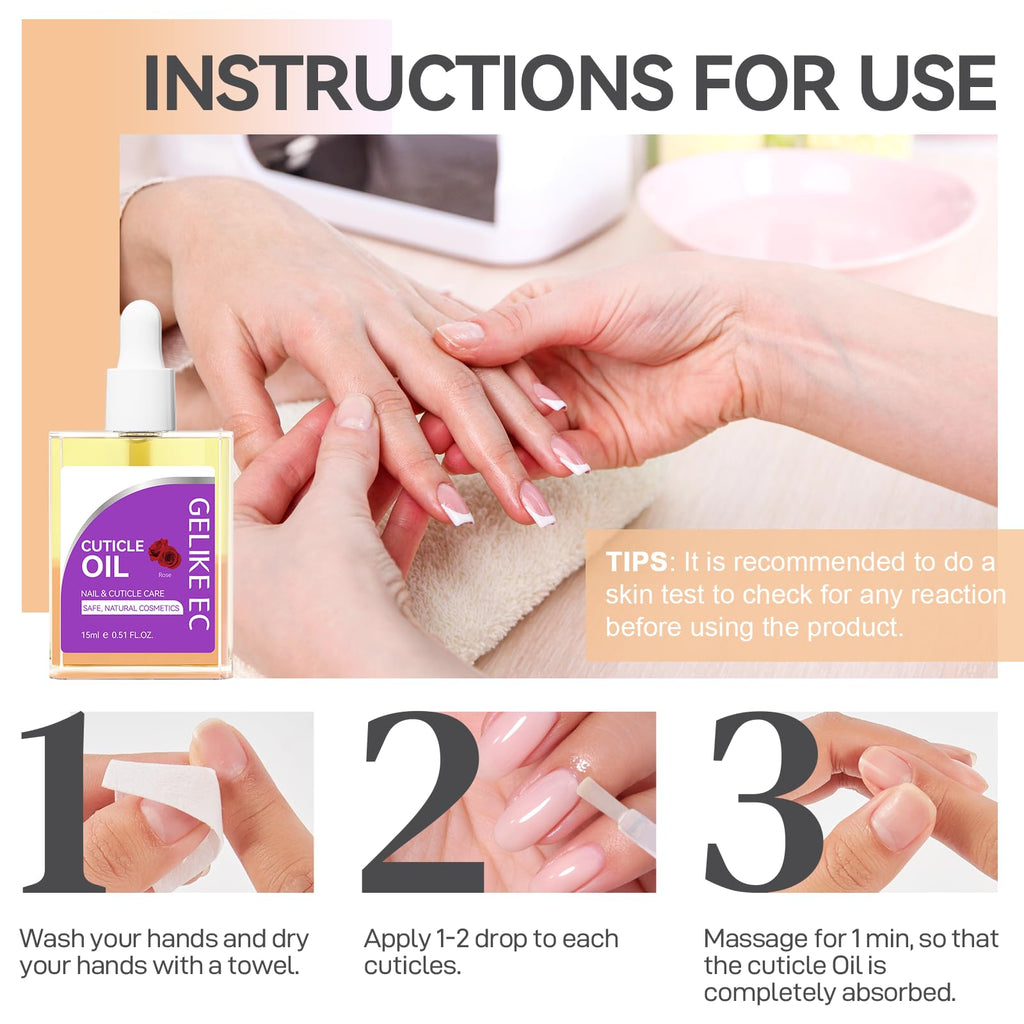 gelike ec Nail Cuticle Oil - Rose Scent Dual Color Nail Moisturizing With Natural Jojoba Vitamin B & E for Nail Bed ＆ Damaged Nails Repair Treatment - Cuticle Cream for Nail Growth and Strength