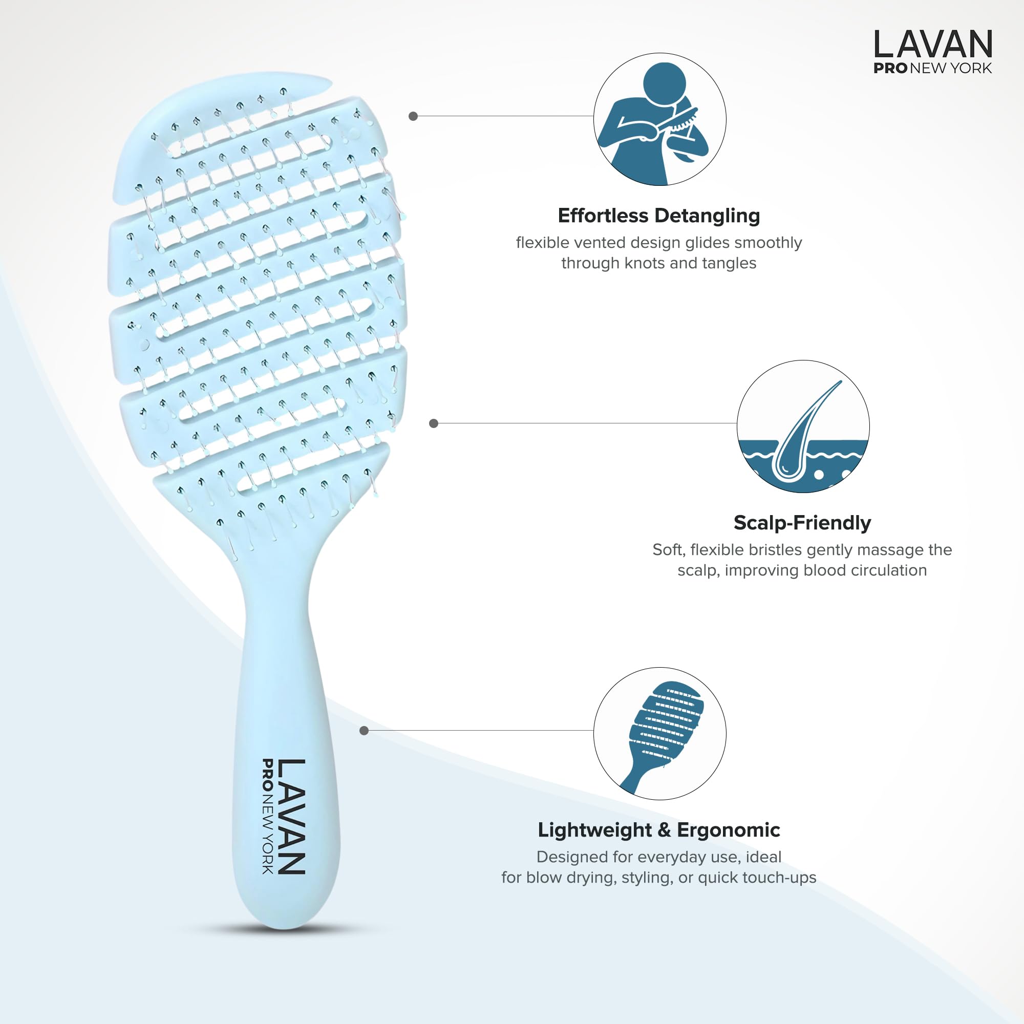 LAVANPRO New York Flex Detangling Hair Brush (BABY BLUE)