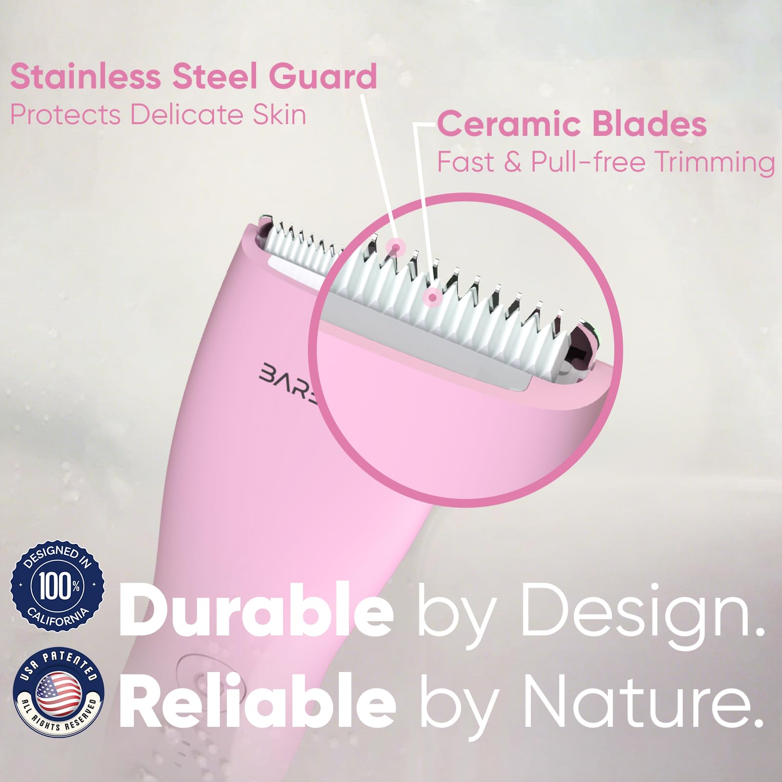 BAREWIZE Bikini Trimmer for Women, Pubic Hair Trimmer | Waterproof, USB-C Rechargeable, LED Light, Replaceable Blade | Electric Razors for Women, Electric Lady Shaver (Rose)