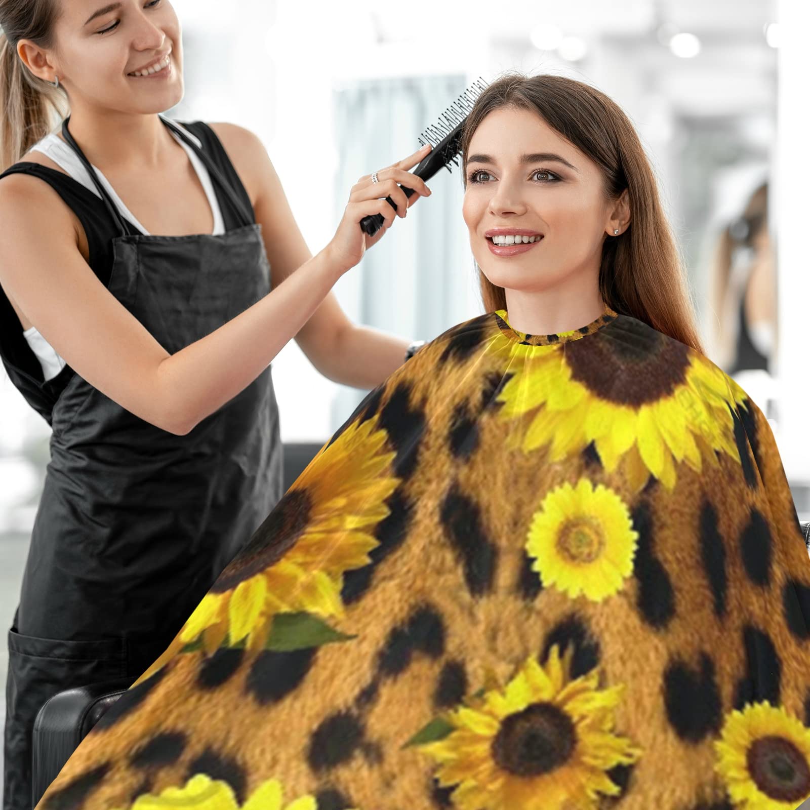 visesunny Barber Cape Classic Sunflower Leopard Print Polyester Hair Cutting Salon Cape Apron Anti-Static Haircut Water-Resistant Shaving Cloth Beard Shaving Bib Hairdressing Cape