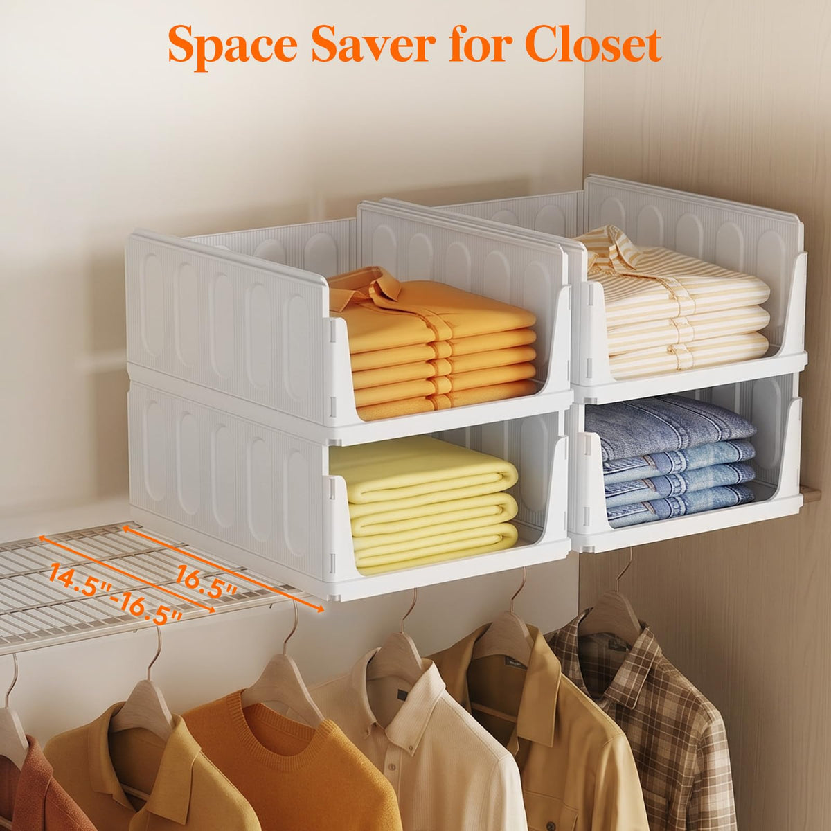Lifewit Stacking Closet Organizers Shelf for Clothes 6 Pack 16.1" Depth