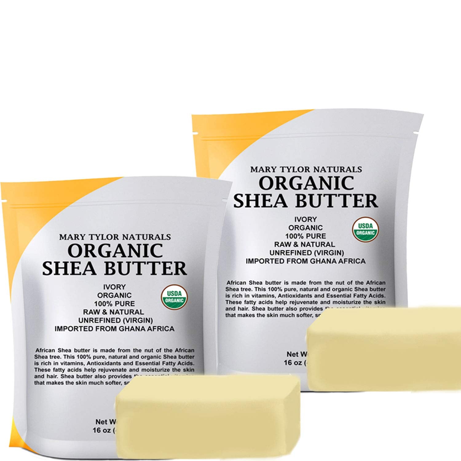 Mary Tylor Naturals Pure Shea butter 2 lb Raw, Unrefined, Ivory From Ghana Africa — Great for Hair, Skin and DIY projects