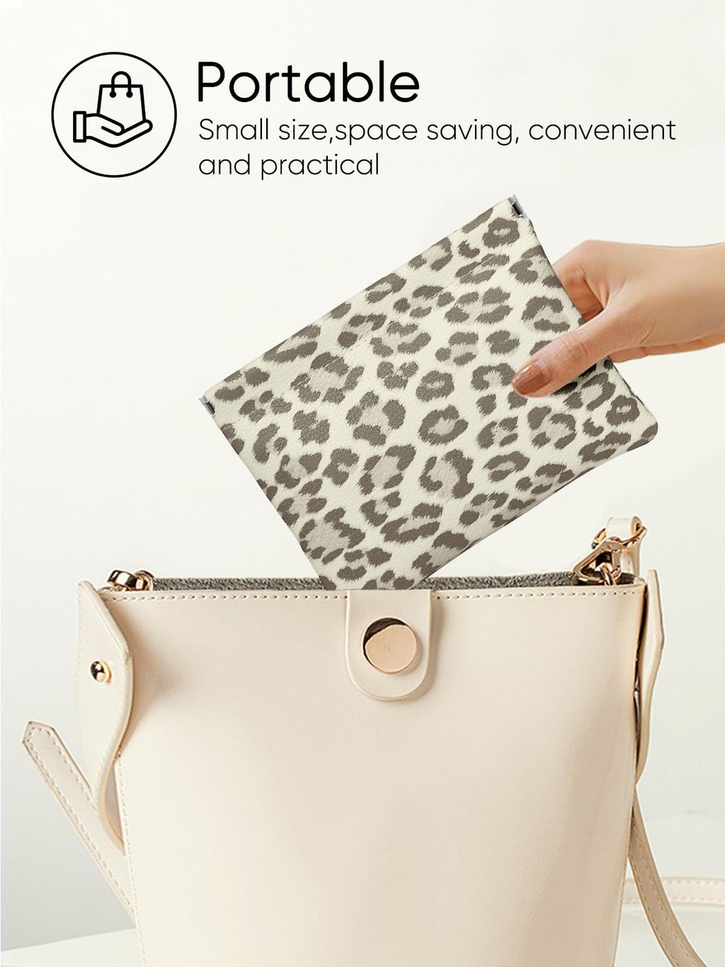 Ksriylm Leopard Leather Small Makeup Pouch for Women,Cosmetic Accessories,Waterproof and Portable Cosmetic Bag,Self-closing, No Zipper, Aesthetic Storage Pouch,Lipstick for Purse,Beige Brown