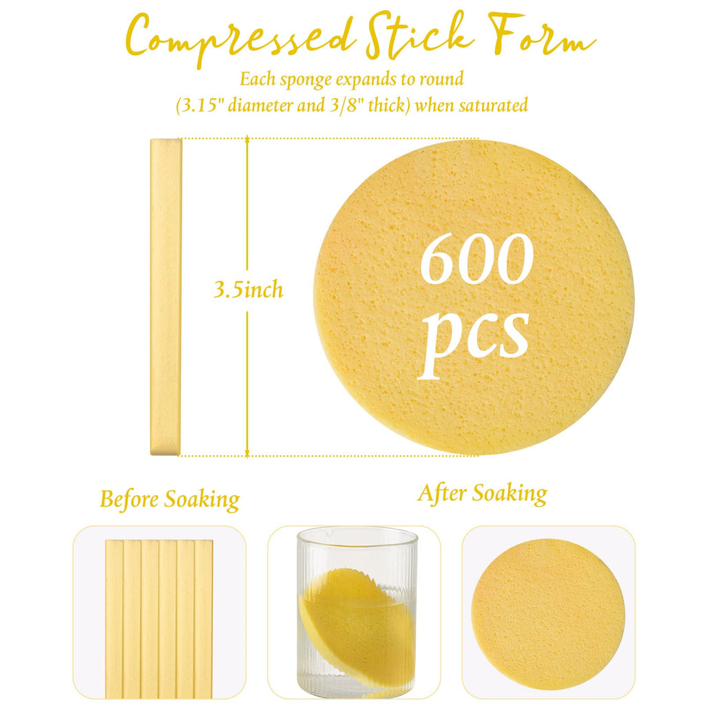 Foaincore 600 Pcs Compressed Facial Sponge Round Facial Sponge for Estheticians Face Sponges for Cleansing Makeup Removal Wash Pads Disposable Sponges for Women Spa Exfoliating (Yellow)