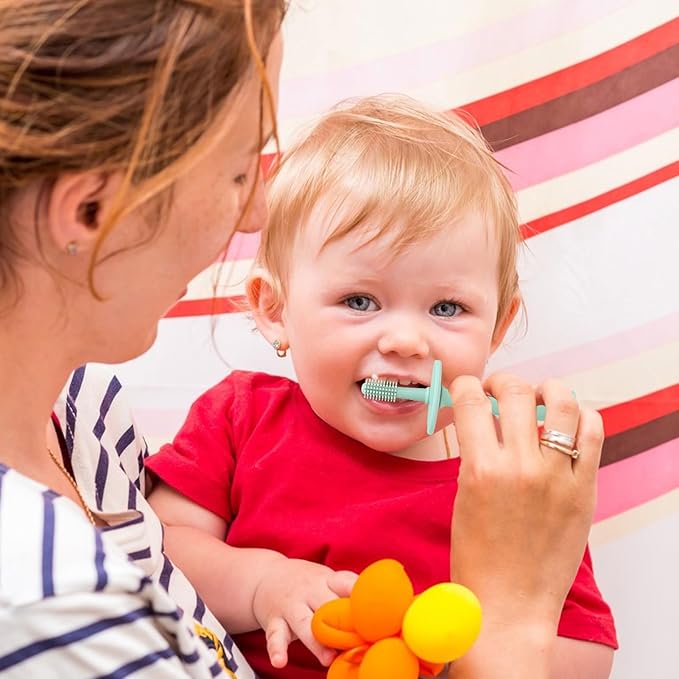 Infant Toothbrush – 360° Baby Toothbrush, Suction Base | Soft Silicone Teether, Toddler Gum Massager, Teething Pacifier Accessory, Baby Care Tool, Gentle Bristle Training Brush, Ergonomic Babys