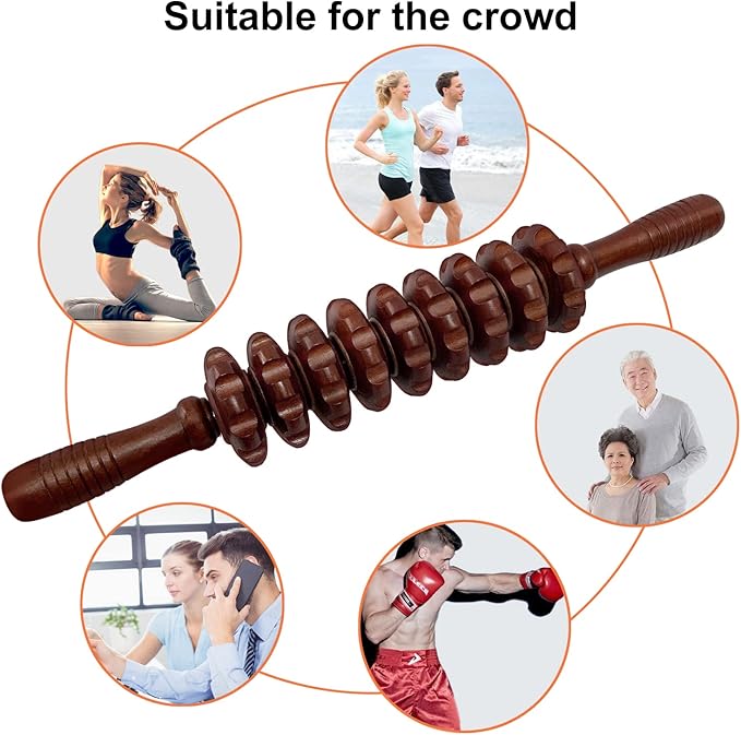 Deston 2Pcs Manual Massager Wooden Roller Trigger Point Massager Stick for Fascia, Cellulite, Muscle & Abdomen, Body Therapy Massager, Muscle Belly Relief Tool