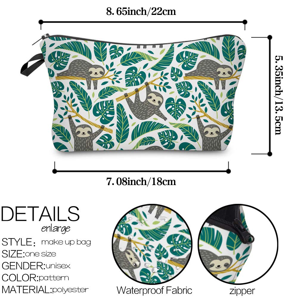 Deanfun Makeup Case Small, Cosmetic Zipper Bag Waterproof for Purse Mini, Women Cute Traveling Accessories Pouch for Ladies Thanksgiving Sloth D2-51476
