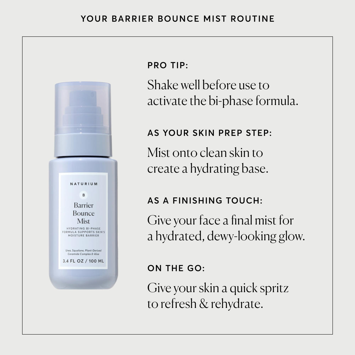 Naturium Barrier Bounce Mist, Hydrating Skincare with Urea, Squalane, Plant-Derived Ceramide & Aloe, 100 mL / 3.4 fl oz