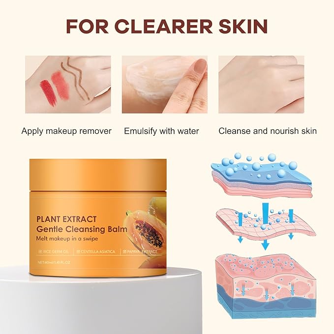 YILEST 2-in-1 Cleansing Balm Makeup Remover with Papaya Extract & Rice Germ Oil, Gentle Exfoliator, Face Cleanser for Women & Makeup Remover Balm for All Skin Types 1.41 FI.0Z