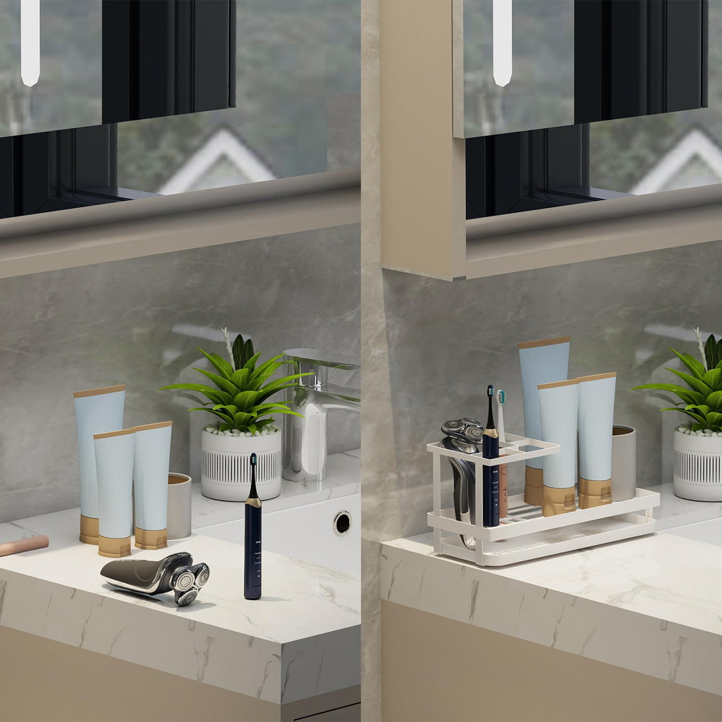 Toothbrush Holders for Bathroom,Carbon Steel Bathroom Organizer Countertopr for Electric Toothbrush,Toothpaste and Razors-Which is Perfect for Countertop Storage,Shower,Sink (White)