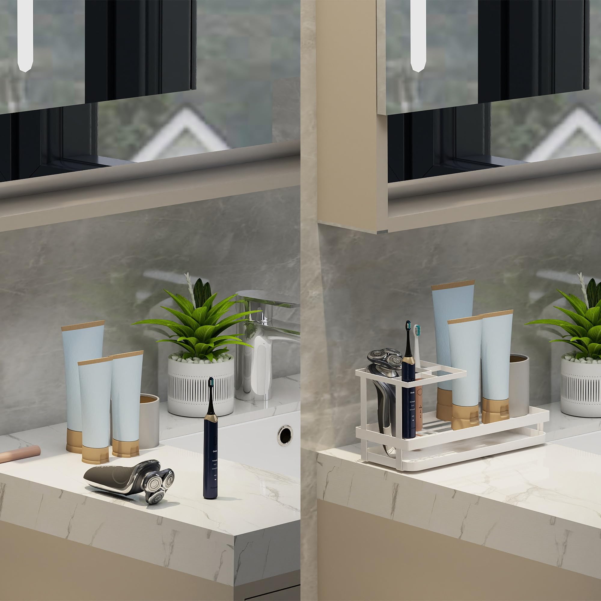 Toothbrush Holders for Bathroom,Carbon Steel Bathroom Organizer Countertopr for Electric Toothbrush,Toothpaste and Razors-Which is Perfect for Countertop Storage,Shower,Sink (White)