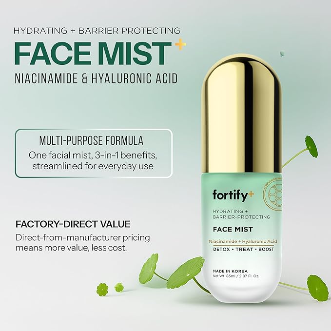 Fortify Skincare Hydrating Face Mist with Hyaluronic Acid & Niacinamide - 3-in-1: Detox, Treat, Boost - Dermatologist Tested - Fragrance-Free, For All Skin Types - Korean Skin Care - 2.87oz - 2 Pack