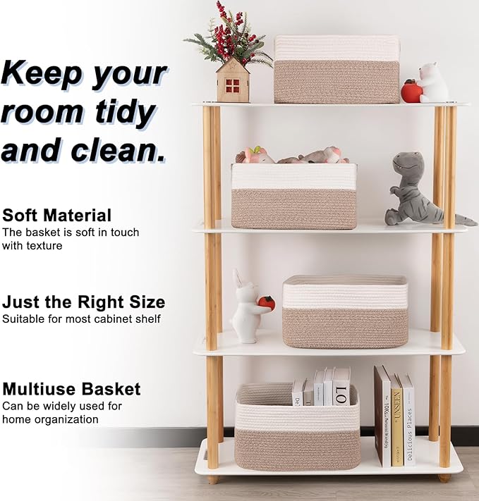 SIXDOVE 4 Pack Storage Baskets for Organizing, Woven Baskets for Shelves - Perfect for Toys, Books, Towels, and Clothes, Durable Gift Basket Bins Toy Storage, 15.7''Lx11.8''Wx7.8''H, Brown & White