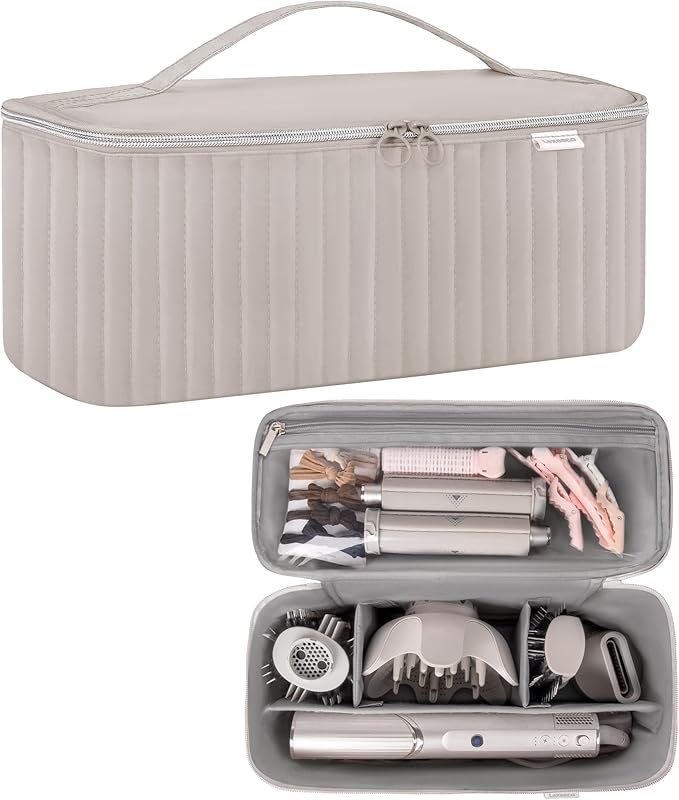 Lexeeco Travel Carrying Case for Hair Dryer Shark Flexstyle Dyson Airwrap Brush Hair Accessories Tools Storage Bag for Revlon Hairdryer Styler Organizer (Camel)