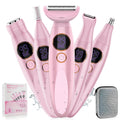 5 in 1 Bikini Trimmer for Women,IPX7 Waterproof Cordless Replaceable Pubic,Eyebrow,Facial Electric Razors&Nose Hair Trimmer&Painless Body Shaver for Arms Legs Underarms,USB Charge,LED Display,Wet&Dry