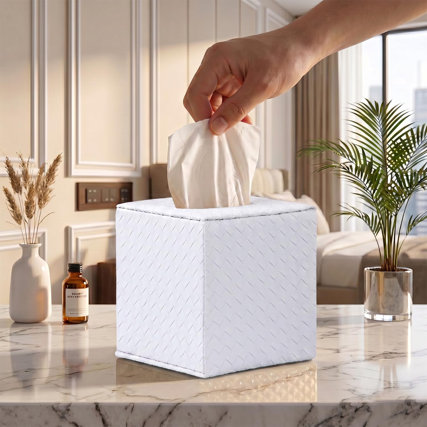 Tissue Box Cover Square,White Tissue Holder for Bathroom Accessories,Bathroom